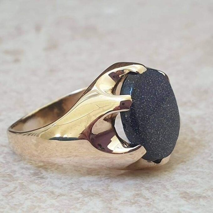 Blue Goldstone Signet Ring in 9ct Gold.
