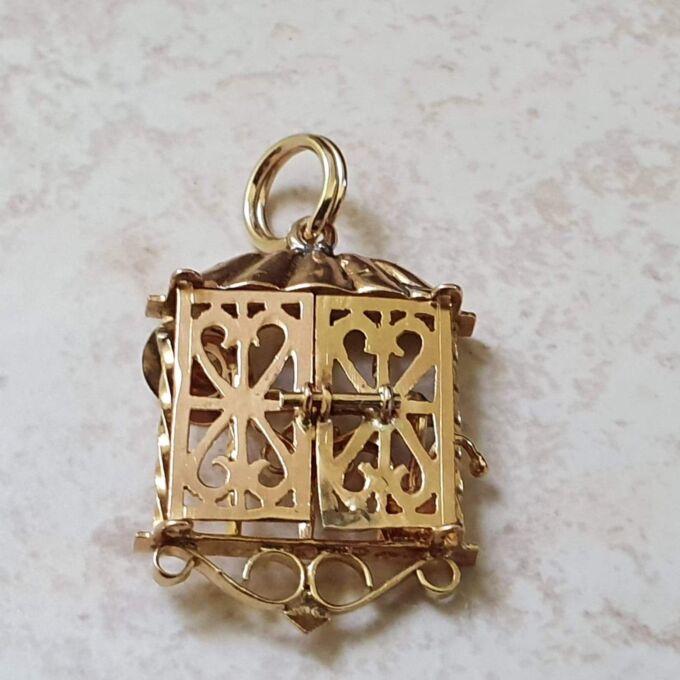 Quirky Window Shutter Gardeners Pendant in 9ct Gold.