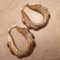 Oval Swag Design Drop Hoop Earrings in 9ct Gold