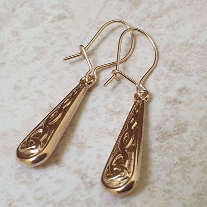 Celtic Design Drop Earrings in 9ct Gold.
