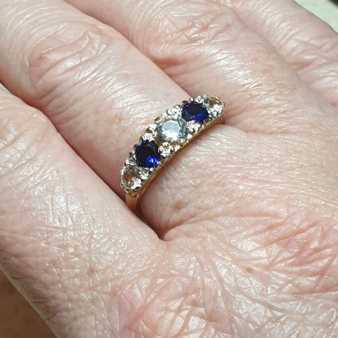 Blue and White Spinel Ring in 9ct Gold,  a UK P 1/2 or a US 8