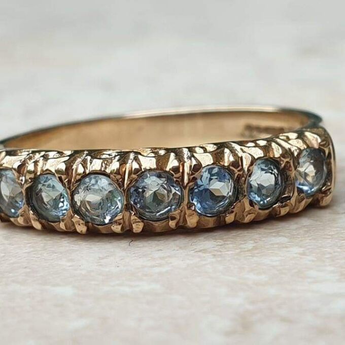 Blue Paste Half Eternity Stacking Band in 9ct Gold,  a UK M 1/2 or a US 6 3/4.