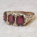 Three Stone Garnet Ring in 9ct Gold.