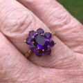 Pretty Amethyst Flower Cluster Ring in 9ct Gold, a UK L 1/2 or a US 6 1/4.