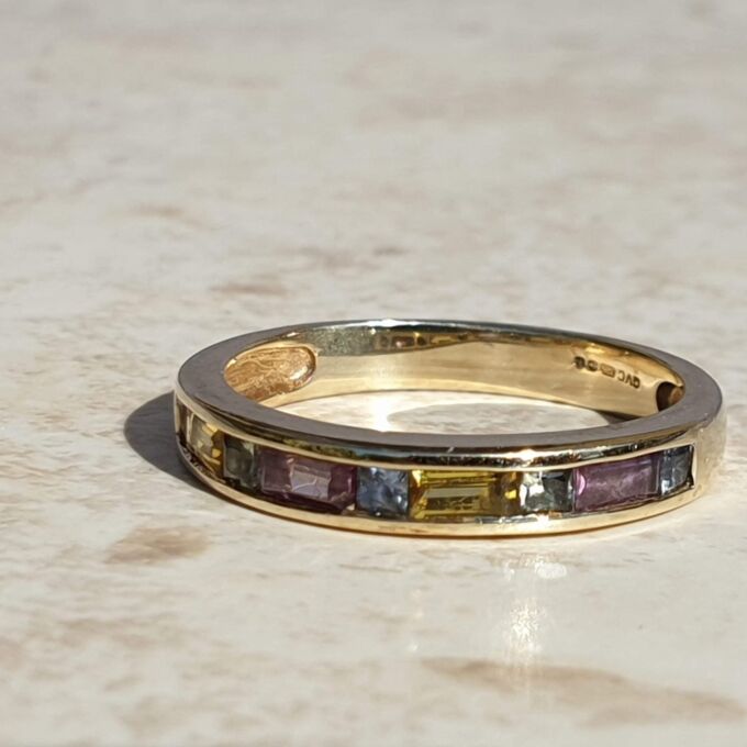 Multi Coloured Sapphire Stacking Band in 9ct Gold.