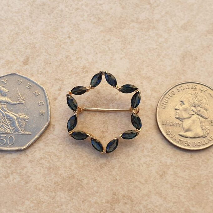 Star Design Sapphire Brooch in 9ct Gold.
