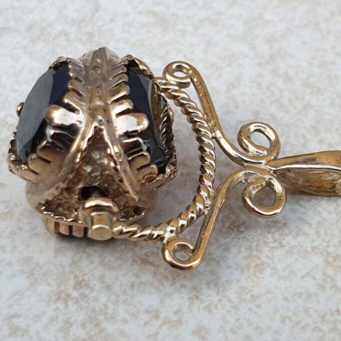 Three Stone Smoky Quartz Spinner Fob Pendant in 9ct Gold