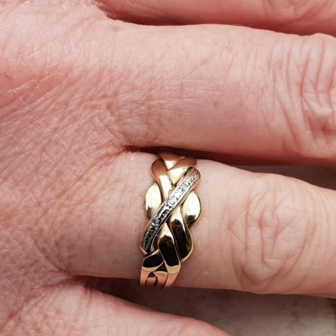 Four Piece Puzzle Ring with Diamond Accents in 9ct Gold, a UK P or a US 8.