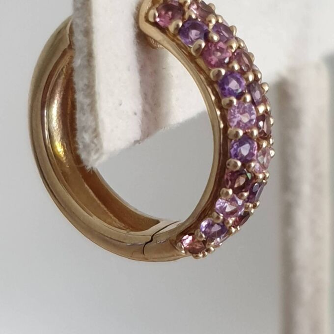 Tri Colour Gemset Huggie Hoop Earrings in 9ct Gold