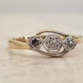 Art Deco Trilogy Diamond Ring in 18ct Gold & Platinum, a UK J 1/2 or a US 5 1/4.