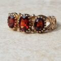 Sale – Three Stone Ornate Garnet 9ct Gold Ring, a UK M or a US 6 1/2.