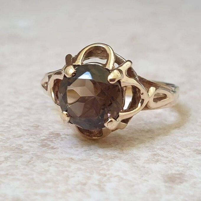 Smoky Quartz Solitaire Ring in 9ct Gold.