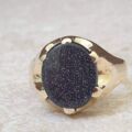 Blue Goldstone Signet Ring in 9ct Gold.