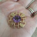 Celtic Style Amethyst Brooch in 9ct Gold.