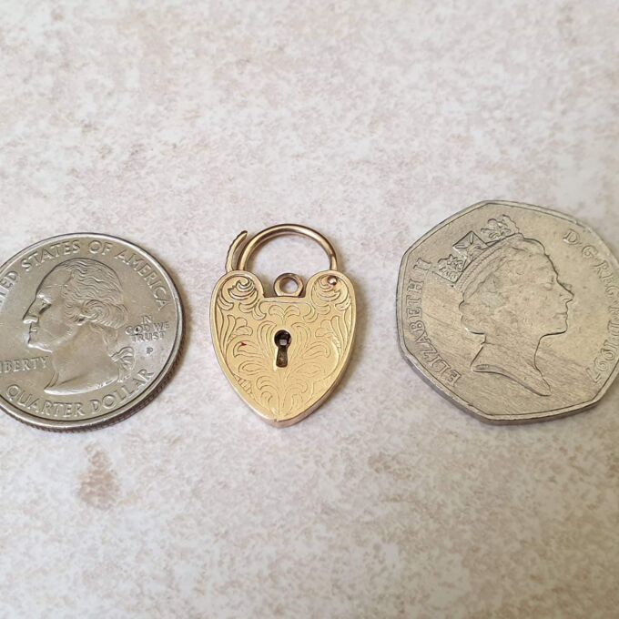Engraved Heart Padlock in 9ct Gold