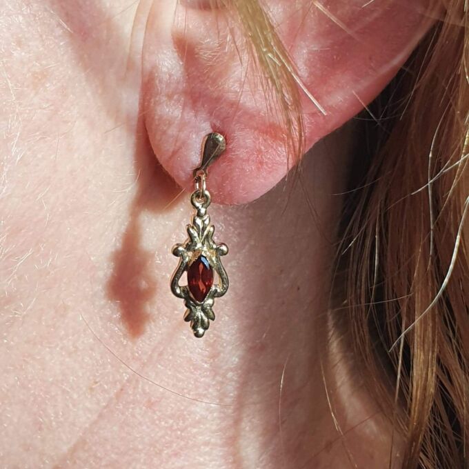 Pretty Garnet Drop Earrings in 9ct Gold