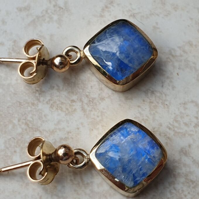 Blue Moonstone Earrings in 9ct Gold.