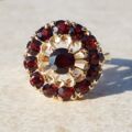 Bold Garnet Halo Cluster Ring in 9ct Gold, a UK N or a US 7.
