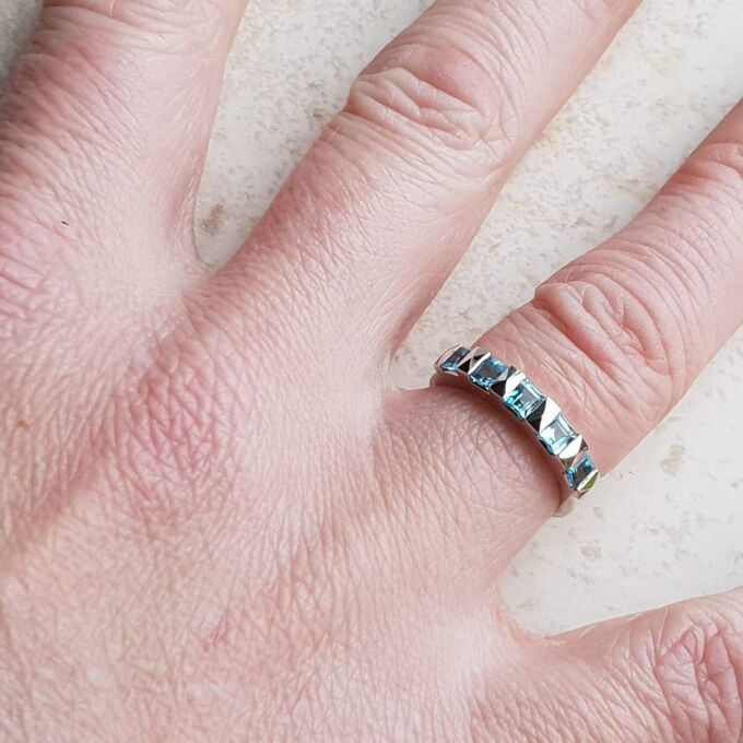 Five Stone Topaz Stacking Band in 9ct White Gold.