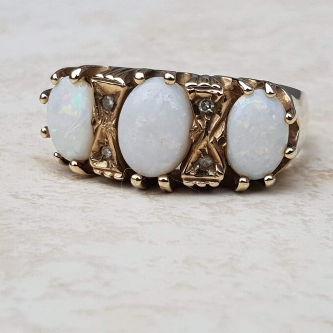 Chunky Three Stone Opal Ring in 9ct Gold, a UK M 1/2 or a US 6 3/4.