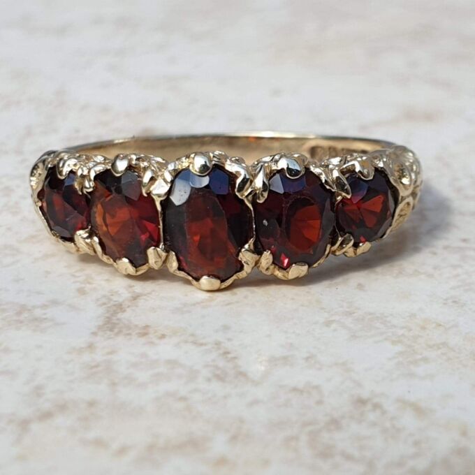 Five Stone Garnet Ring in 9ct Gold,  a UK M or a US 6.