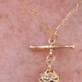 Albert or T Bar Fob Pendant with Garnet Chatm in 9ct Gold