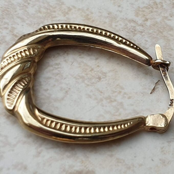 Oval Twist Pattern Creole Hoop Earrings in 9ct Gold