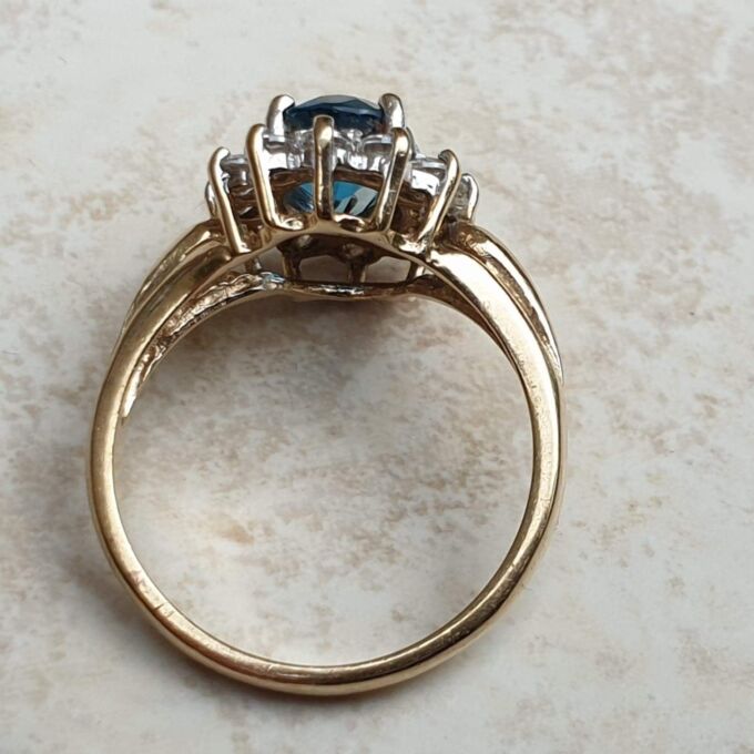 London Blue Topaz and Paste Cluster Ring in 9ct Gold,  a UK L 1/2 or a US 6 1/4.