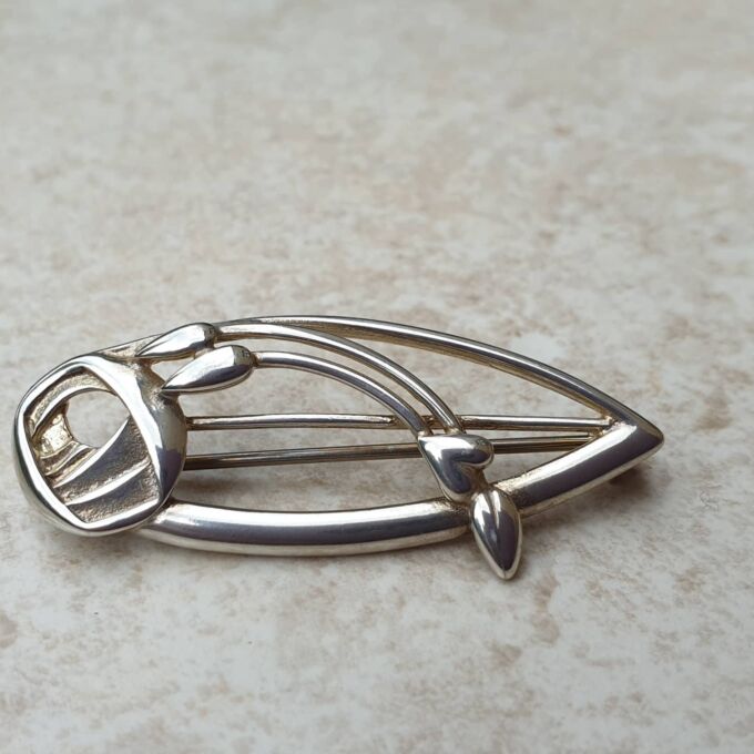 Rennie Mackintosh inspired Silver Rose Brooch by Designer Ola Gorie, OMG