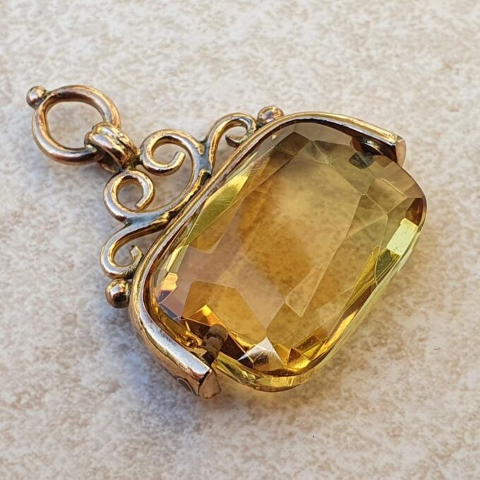 Antique Edwardian Citrine Spinning Fob in 9ct Gold - Gems Afire ...