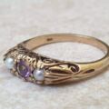 Amethyst and Pearl Ring in 9ct Gold, a UK K or a US 5 1/2