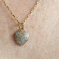 Reversible Pave Set Heart Pendant or Charm in 9ct Gold.