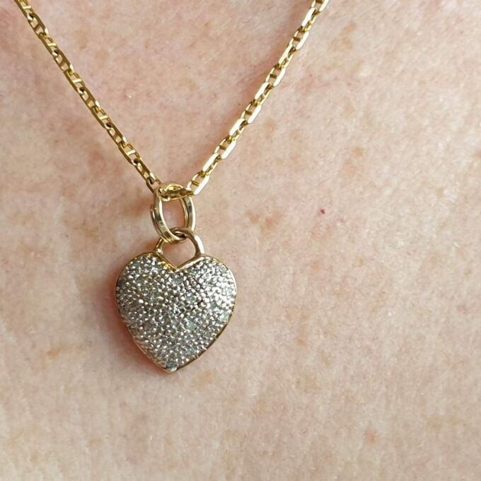 Reversible Pave Set Heart Pendant or Charm in 9ct Gold.