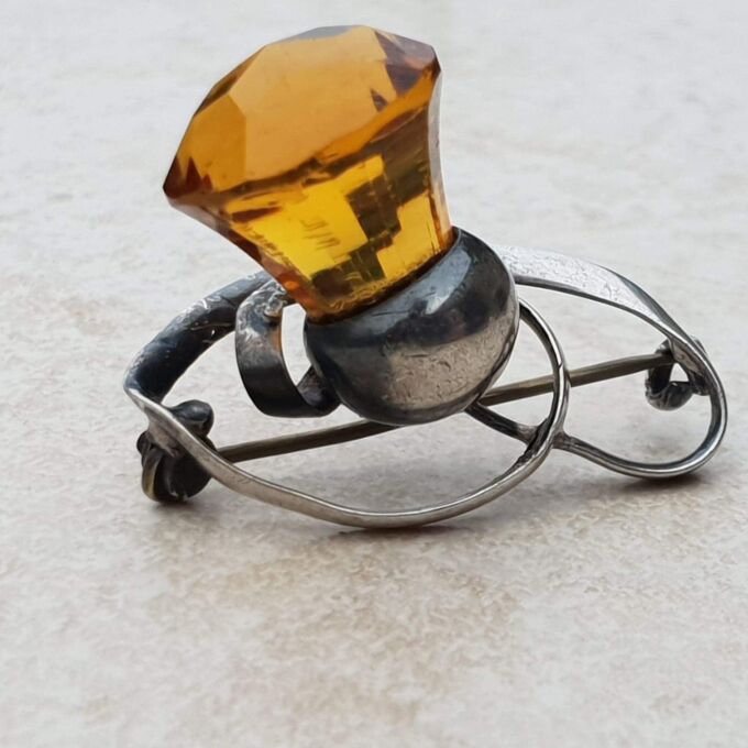 Art Nouveau Thistle Brooch in Sterling Silver