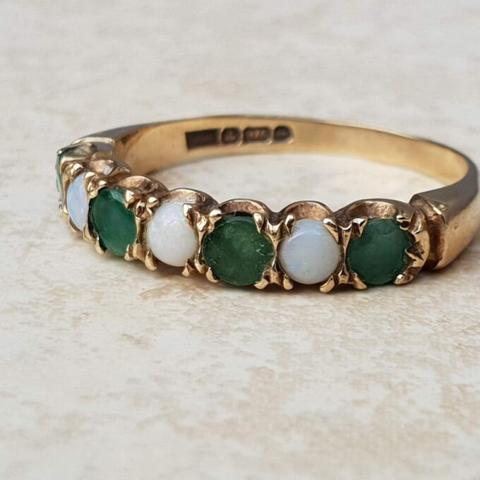 Opal and Green Stone Stacking Band in 9ct Gold, a UK N 1/2 or a US 7 1/4.