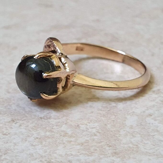 Black Synthetic Sapphire Ring with Ruby in 9ct Gold.