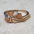 Rainbow and Peach Moonstone Ring in 9ct Gold.