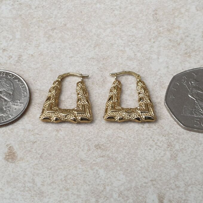 Geometric Textured Hoop Earrings in 9ct Gold