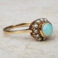 Stunning Opal and Split Pearl Halo Ring in 9ct Gold, a UK L 1/2 or a US 6 1/4.