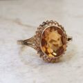 Oval Citrine Solitaire Ring in 9ct Gold, a UK Q or a US 8 1/2