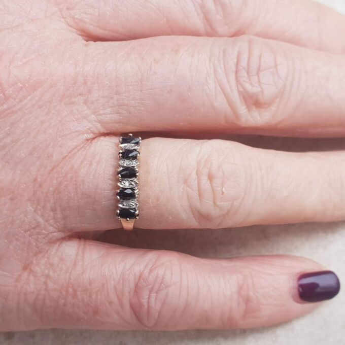 Marquise Sapphire & Diamond Band in 9ct Gold,  Size UK K 1/2 or a US 5 1/2.