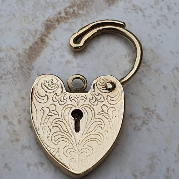 Engraved Heart Padlock in 9ct Yellow Gold