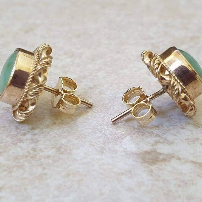 Reserved – Green Jadeite Stud Earrings in 9ct Gold