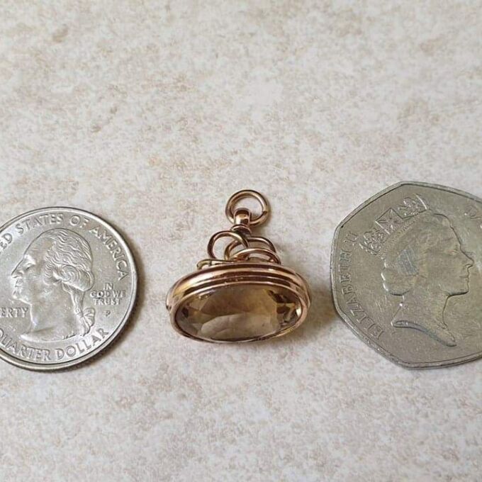 Oval Citrine Fob Pendant in 9ct Gold