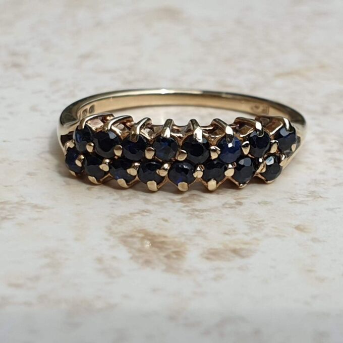 Two Row Blue Sapphire Ring in 9ct Gold, a UK K or a US 5 1/2.