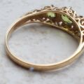 Summery Peridot Three Stone Ring in 9ct Gold, a UK N 1/2 or a US 7 1/4.