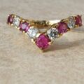 Ruby and Diamond Chevron Ring in 18ct Gold,  a UK M 1/2 or a US 6 3/4.