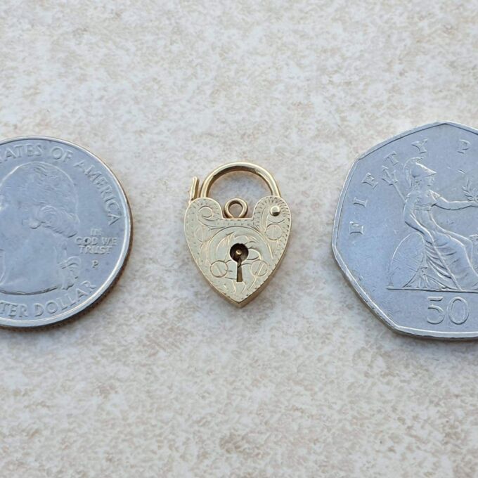 Small Engraved Heart Padlock in 9ct Gold