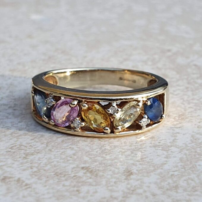 Multi Sapphire Ring in 9ct Gold, a UK M 1/2 or a US 6 3/4 - Gems Afire ...