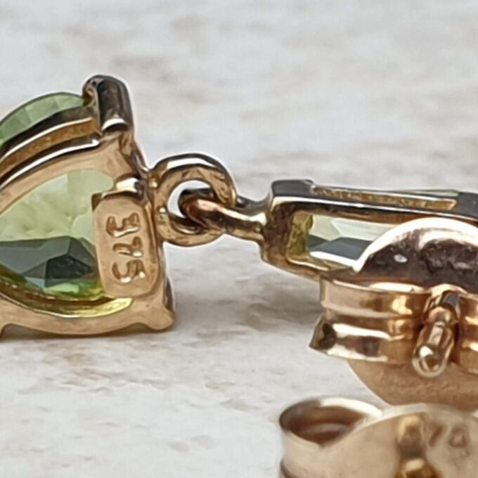 Peridot Heart Drop earrings in 9ct Gold